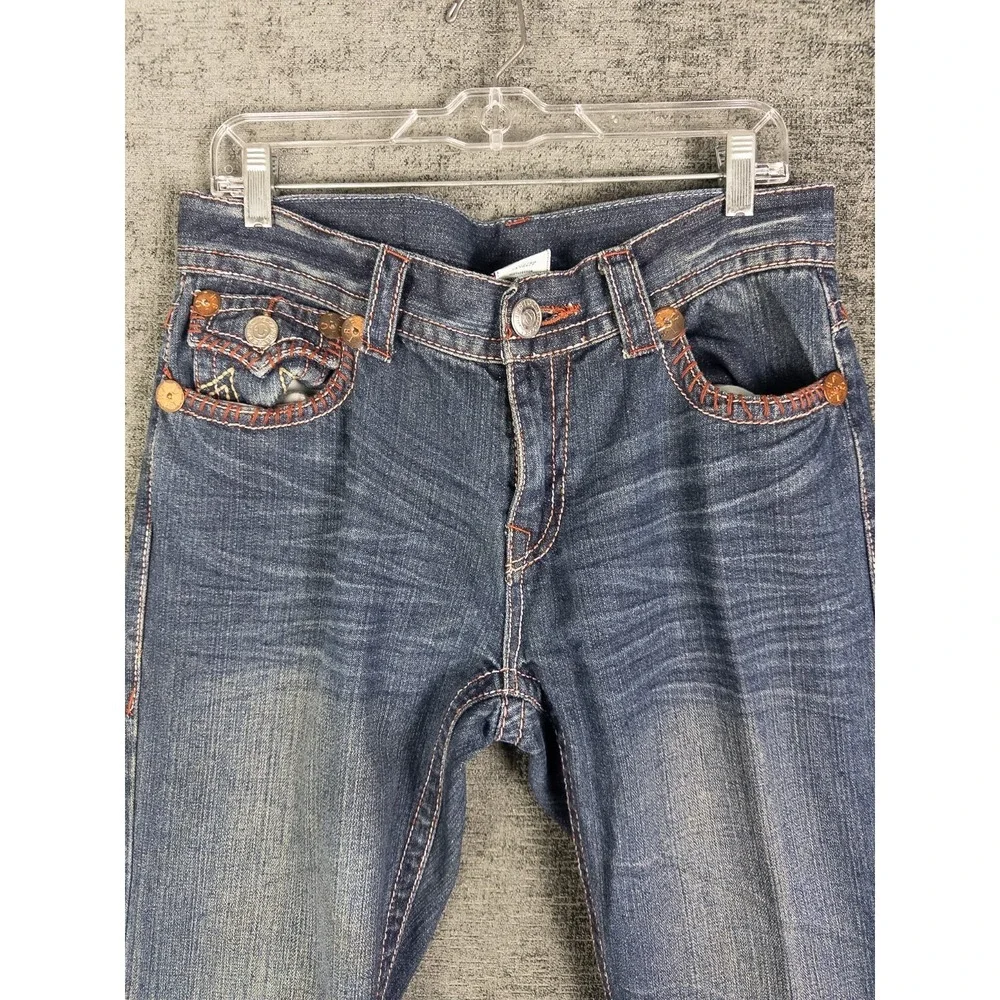 VTG True Religion Mens Billy Super T Jeans 32X33 Dark Wash Embroidered Flap Fade